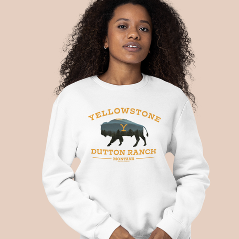 Yellowstone Dutton Ranch Bison Fleece Sweatshirt mit Rundhalsausschnitt