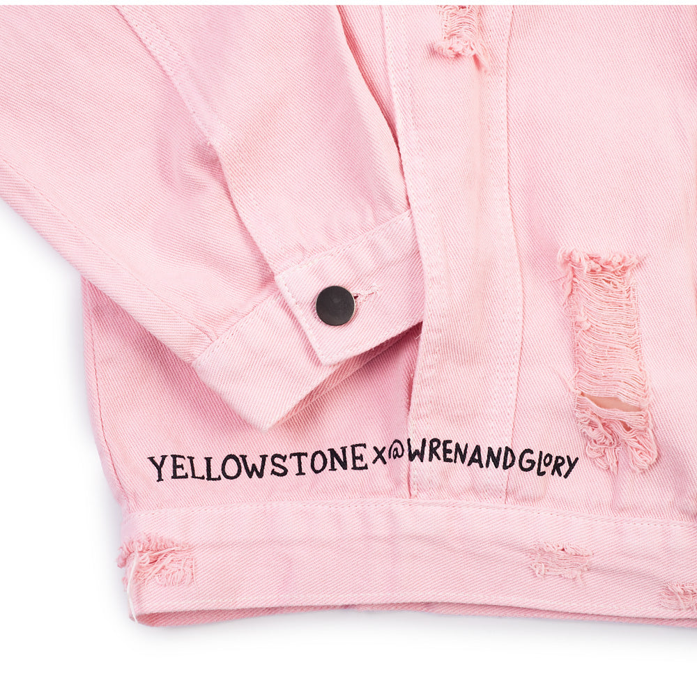 Yellowstone Beth Dutton State of Mind Wren+Glory Hand Painted Pink Denim Jacket