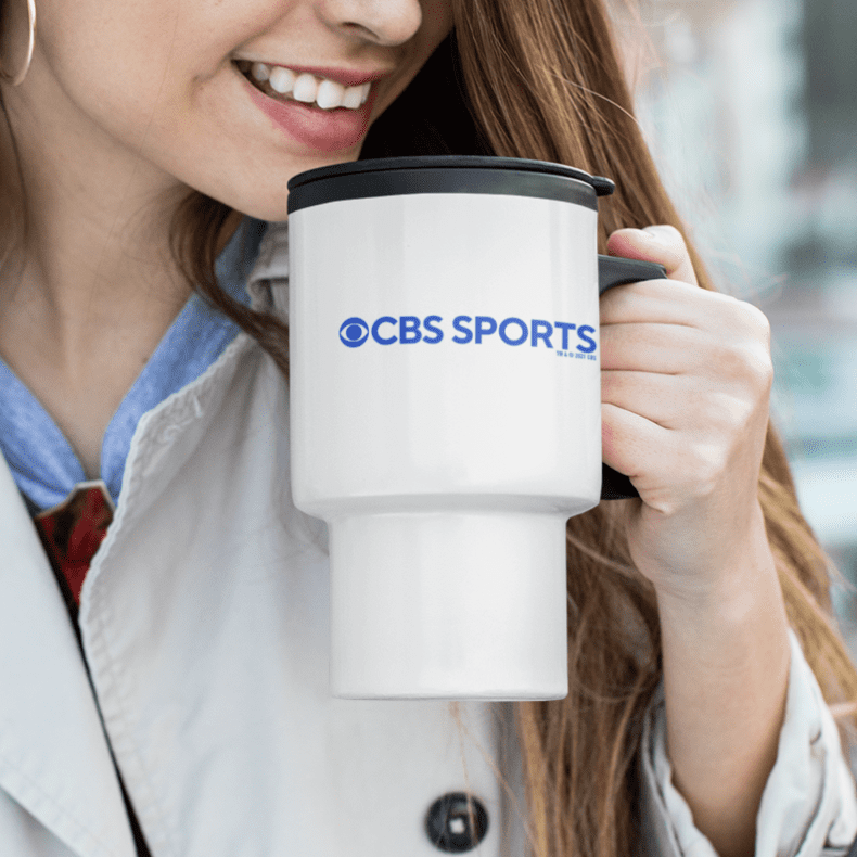 CBS Sports Logo Taza de viaje de acero inoxidable de 14 oz con asa