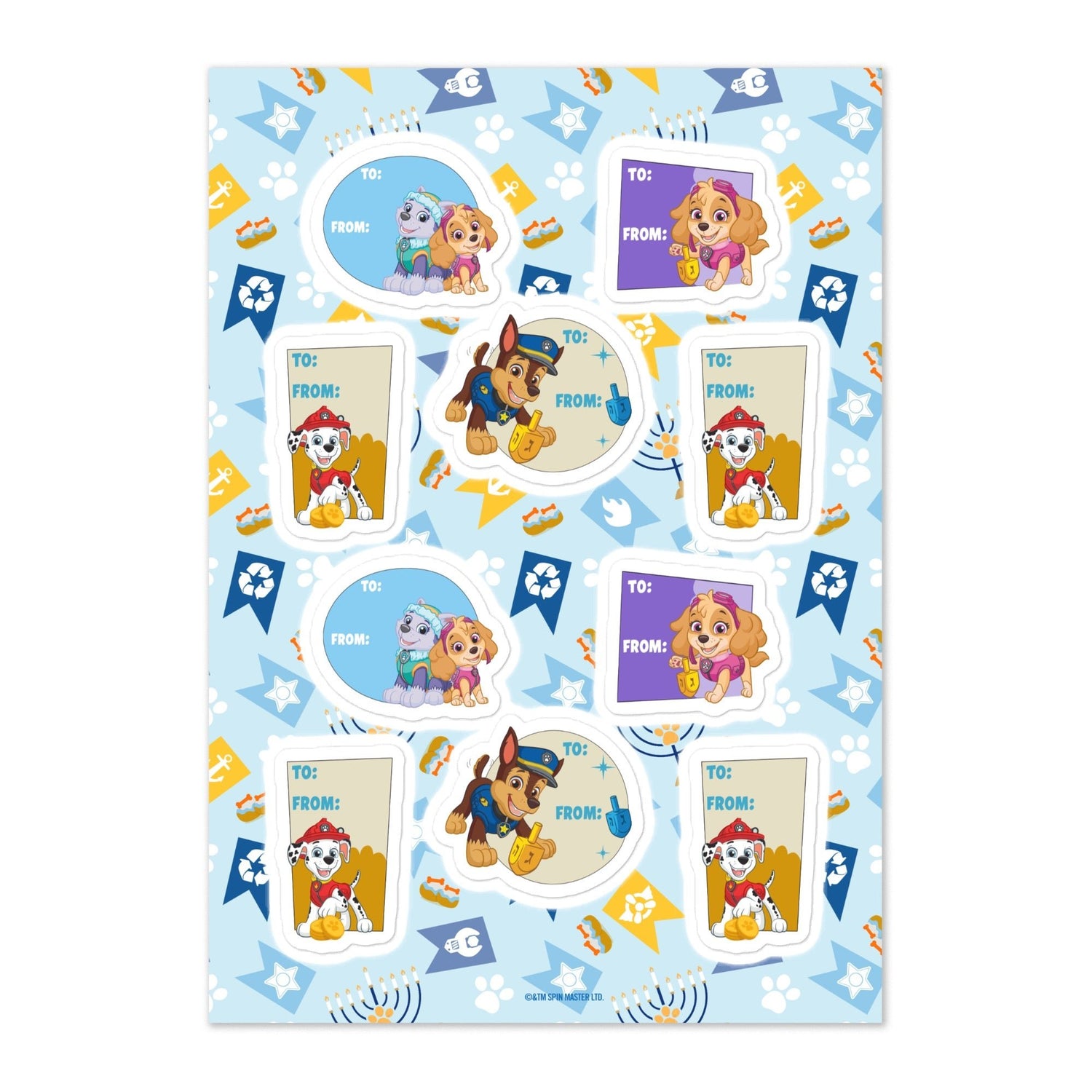 Paw Patrol Hanukkah Gift Label Sticker Sheet - Paramount Shop