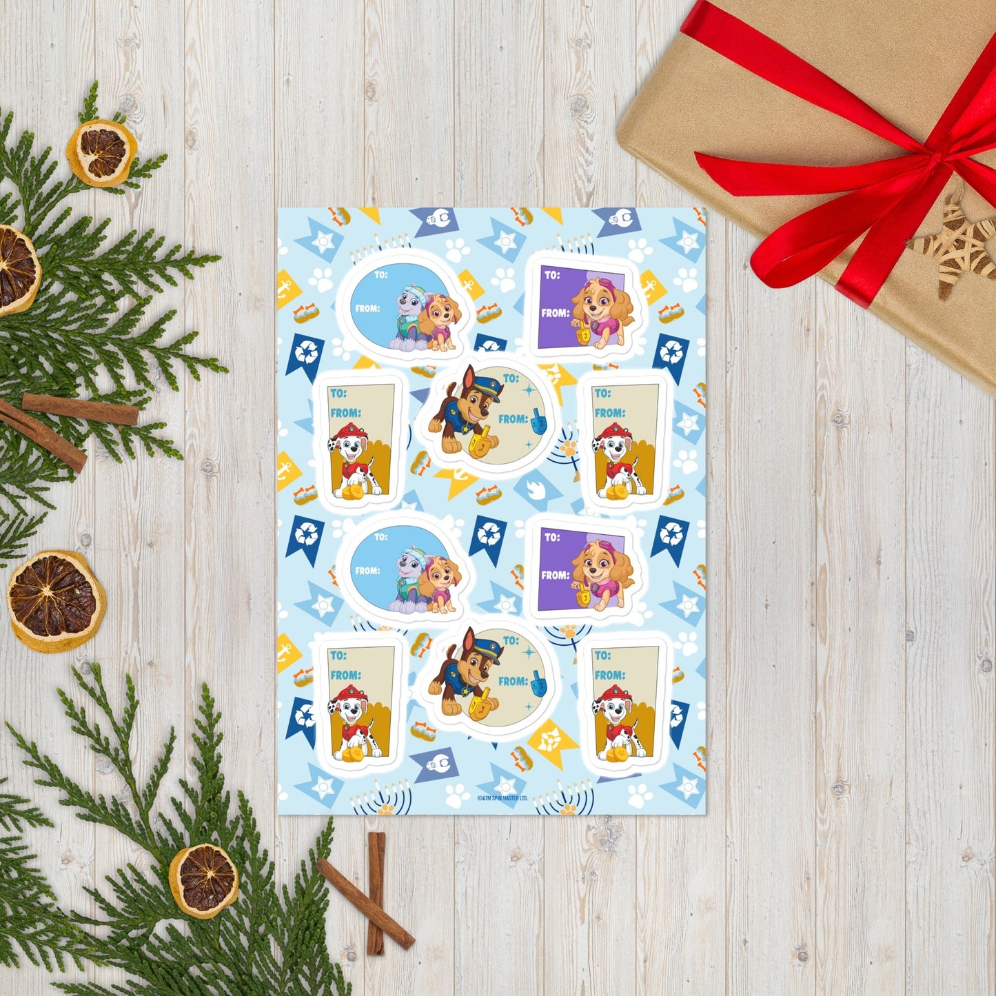 Paw Patrol Hanukkah Gift Label Sticker Sheet - Paramount Shop