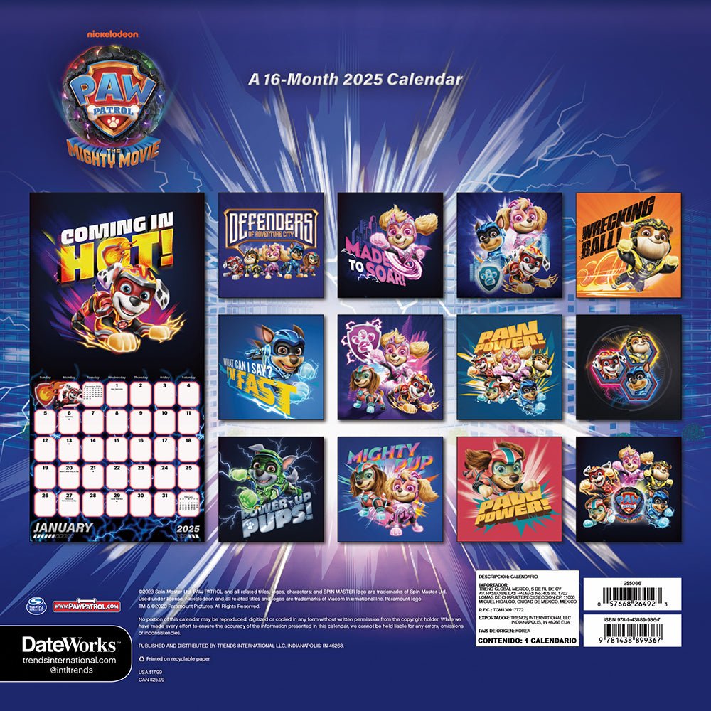 Paw Patrol The Mighty Movie 2025 16 - Month Wall Calendar - Paramount Shop