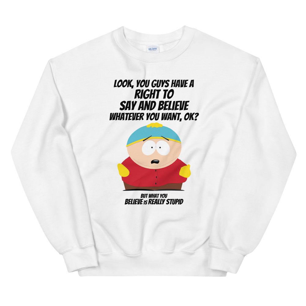 South Park Cartman What You Believe Fleece Crewneck Sweatshirt - Paramount Shop