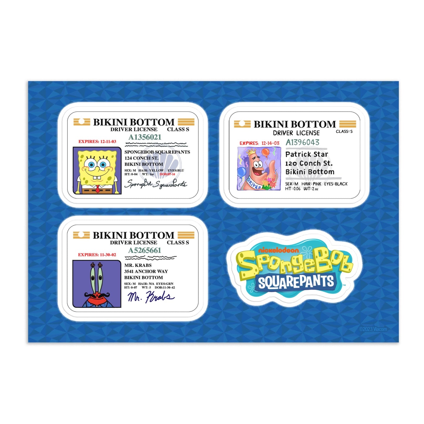 SpongeBob Bikini Bottom Driver License Sticker Sheet - Paramount Shop