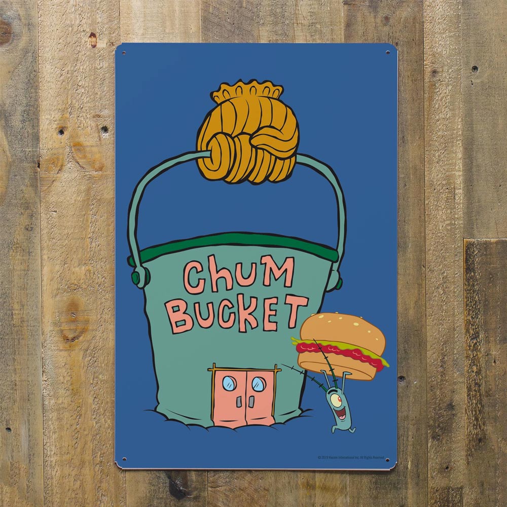 SpongeBob SquarePants Chum Bucket Metal Sign - 12" x 18" - Paramount Shop