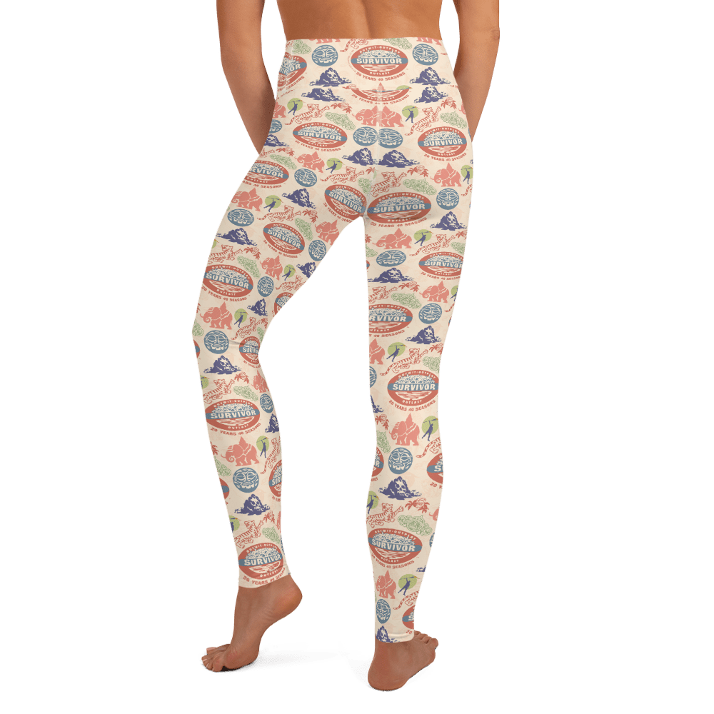 Survivor 20 Years 40 Seasons All Over Color Logo Pattern Women's All - Over Print Yoga Leggings - Paramount Shop