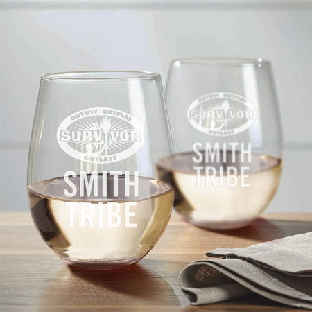 Survivor Outwit, Outplay, Outlast Personalized Stemless Wine Glass - Set of 2 - Paramount Shop