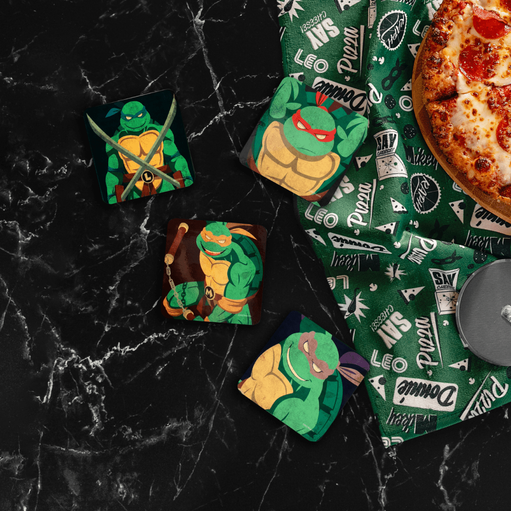 Teenage Mutant Ninja Turtles Coasters with Mahogany Holder - Set of 4 - Paramount Shop