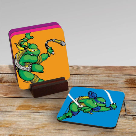 Teenage Mutant Ninja Turtles Ninjas Battle Stance Coasters with Mahogany Holder - Set of 4 - Paramount Shop