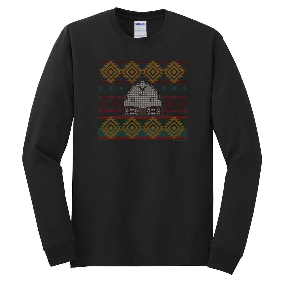 Yellowstone Dutton Ranch Holiday Barn Adult Long Sleeve T - Shirt - Paramount Shop