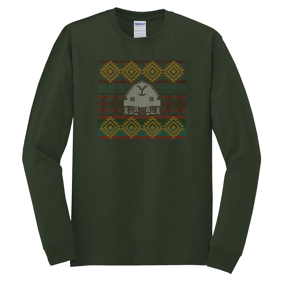 Yellowstone Dutton Ranch Holiday Barn Adult Long Sleeve T - Shirt - Paramount Shop