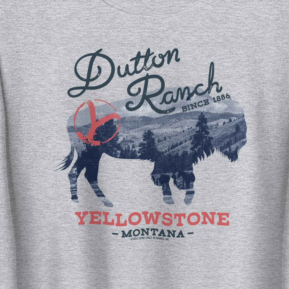 Yellowstone Dutton Ranch Montana Bison Fleece Crewneck Sweatshirt - Paramount Shop