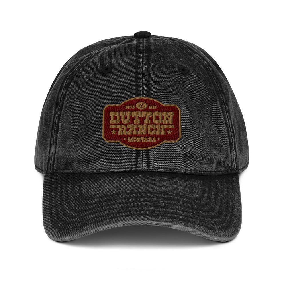 Yellowstone Dutton Ranch Patch Vintage Black Denim Cap - Paramount Shop