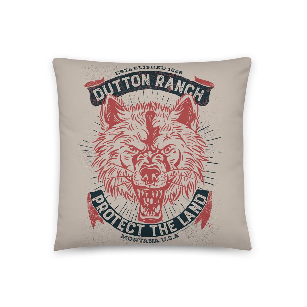 Yellowstone Dutton Ranch Protect The Land Wolf Throw Pillow - Paramount Shop
