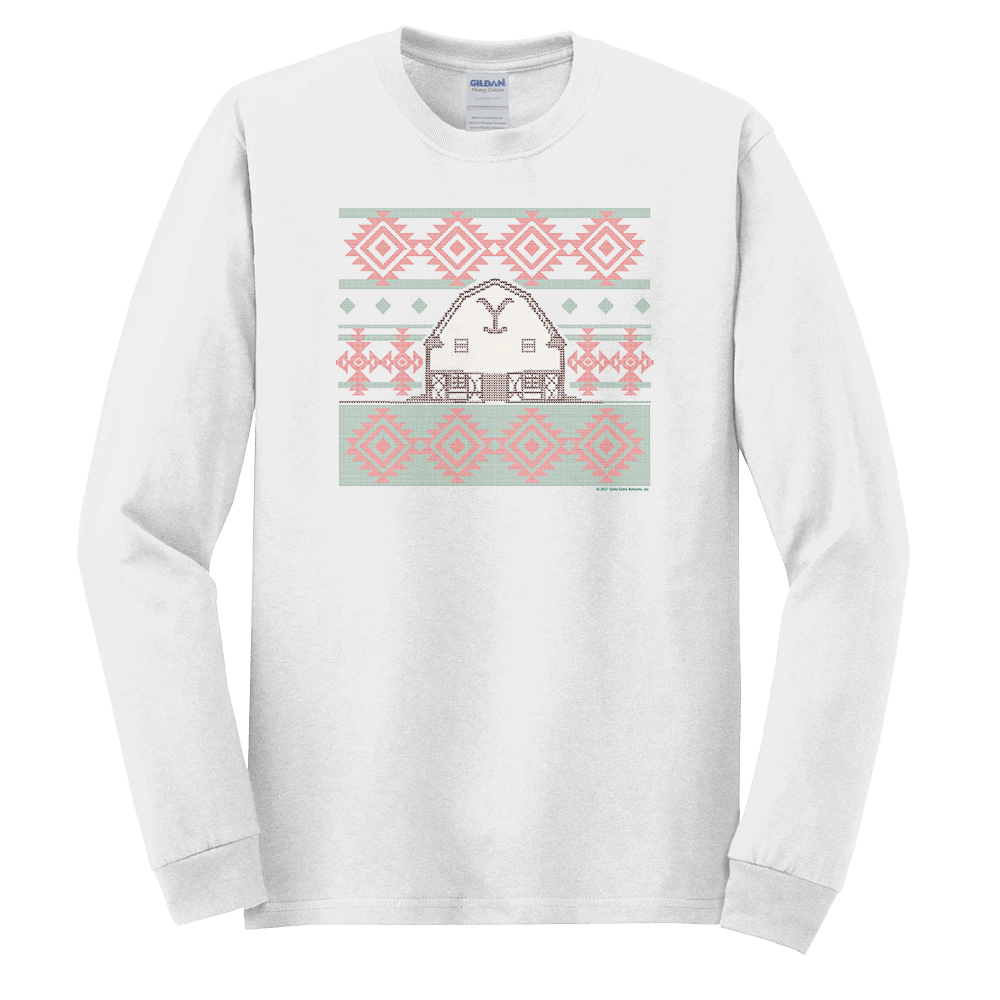 Yellowstone Dutton Ranch Two Color Holiday Barn Adult Long Sleeve T - Shirt - Paramount Shop