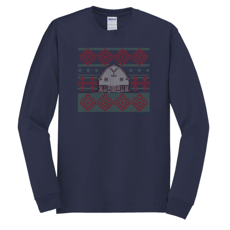 Yellowstone Dutton Ranch Two Color Holiday Barn Adult Long Sleeve T - Shirt - Paramount Shop