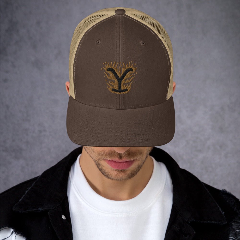 Yellowstone Flaming Logo Retro Trucker Hat - Paramount Shop