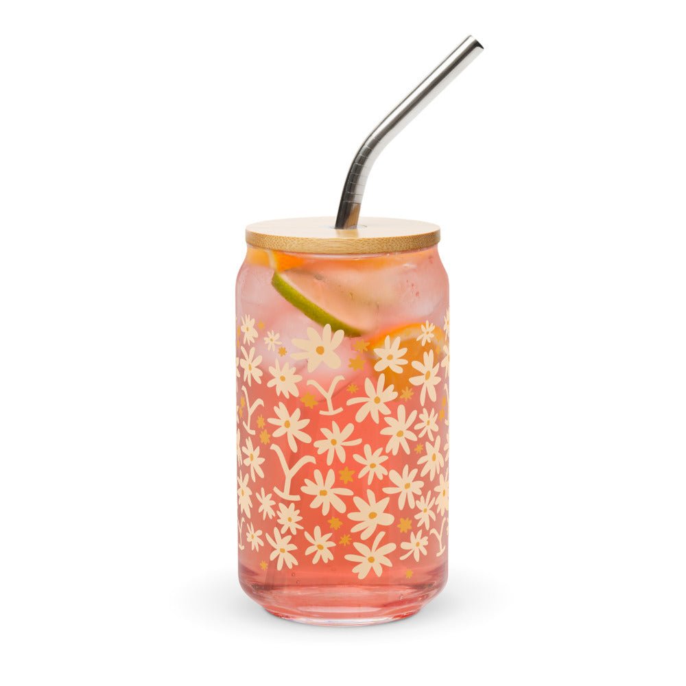 Yellowstone Floral Can Glass With Lid - Paramount Shop