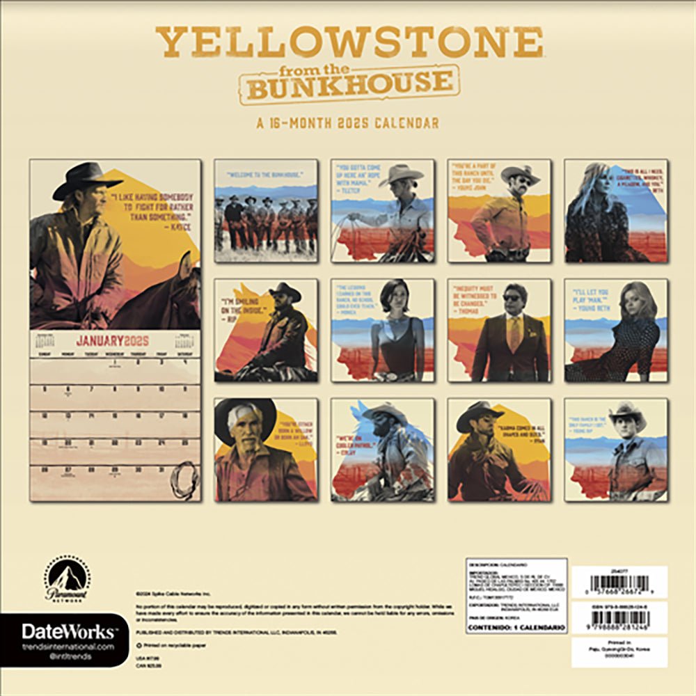 Yellowstone From the Bunkhouse 2025 16 - Month Wall Calendar - Paramount Shop