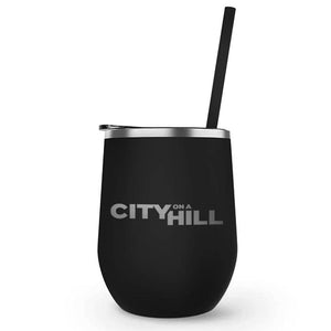 City on a Hill Logo Laser Engraved Wine Tumbler with Straw