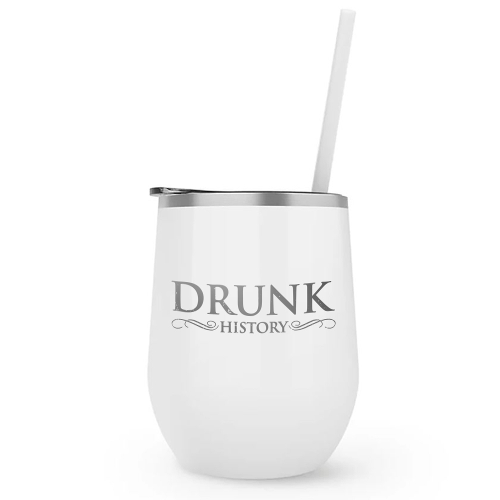 Drunk History Logo Laser Engraved Wine Tumbler with Straw