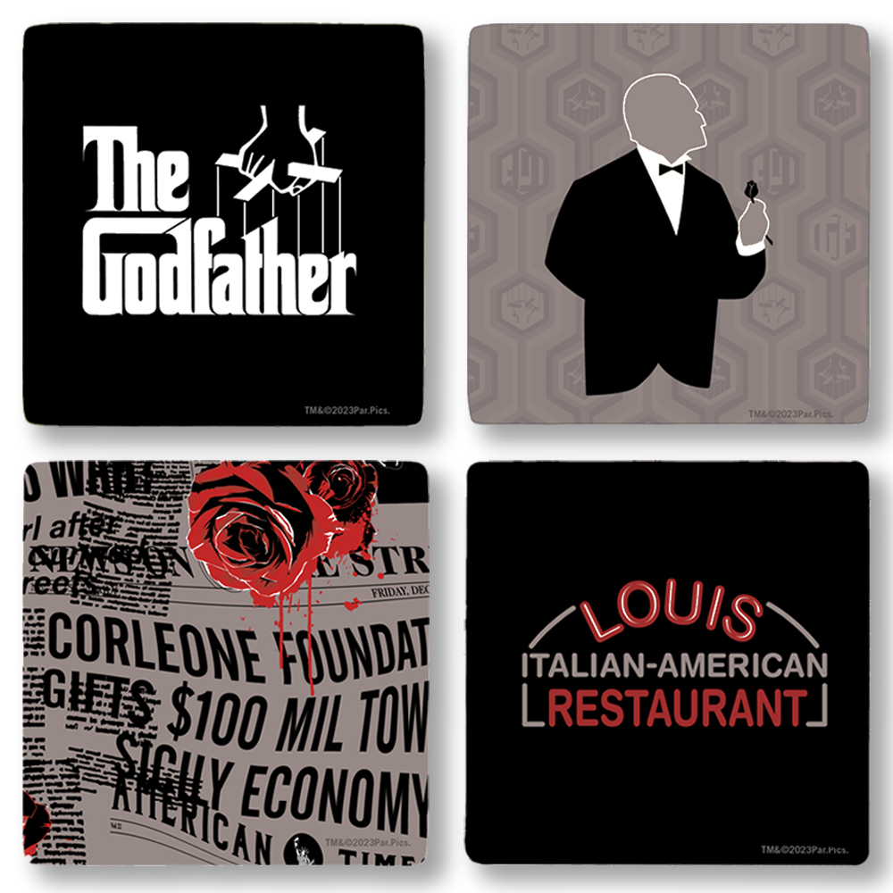 The Godfather Icons Untersetzer mit Mahagoni-Halterung - 4er-Set