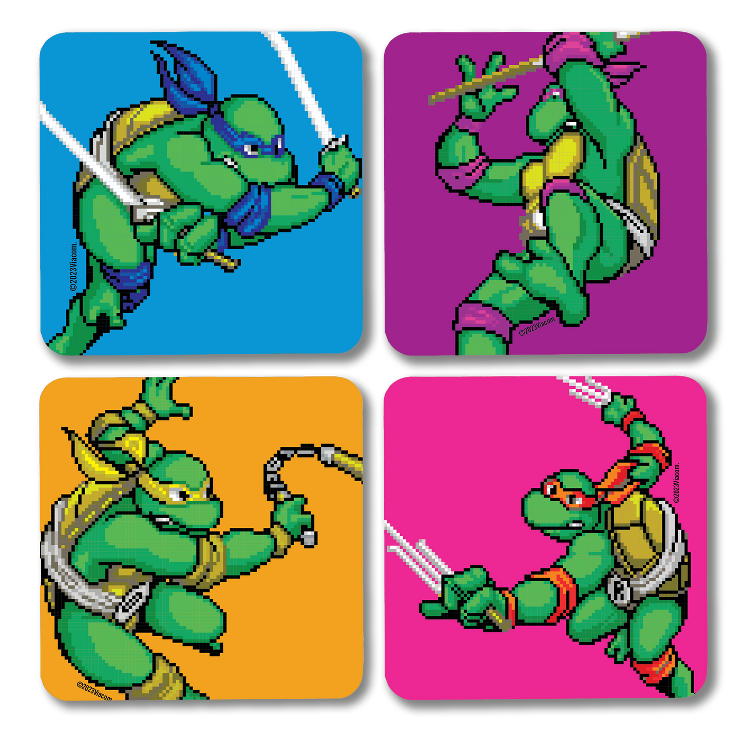 Teenage Mutant Ninja Turtles Ninjas en posición de combate Posavasos con soporte de caoba - Juego de 4