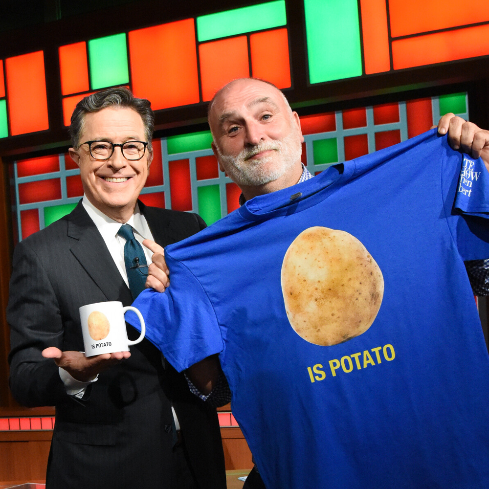The Late Show with Stephen Colbert Is Potato Charity White Mug