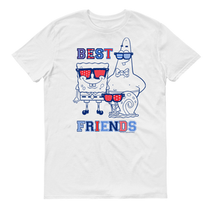 Spongebob Schwammkopf Rot, Weiß und Blau Beste Freunde Erwachsene T-Shirt mit kurzen Ärmeln