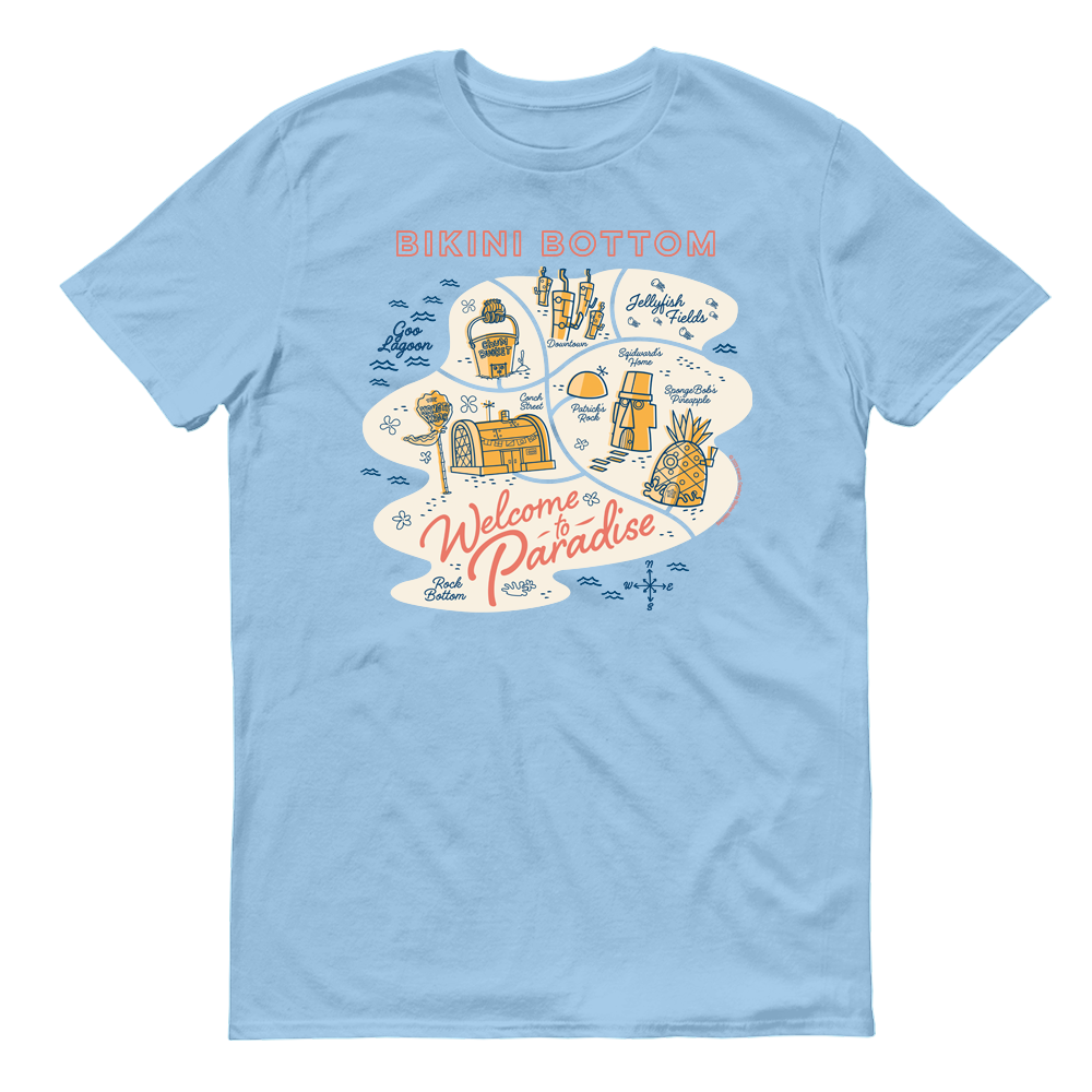 Spongebob Schwammkopf Willkommen im Paradies Erwachsene T-Shirt mit kurzen Ärmeln