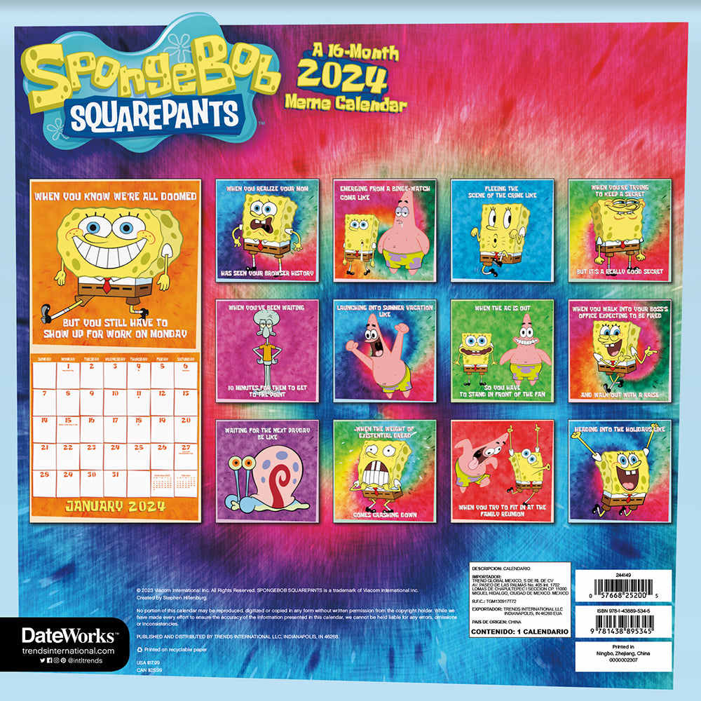 SpongeBob SquarePants 16Month 2024 Wall Calendar Paramount Shop