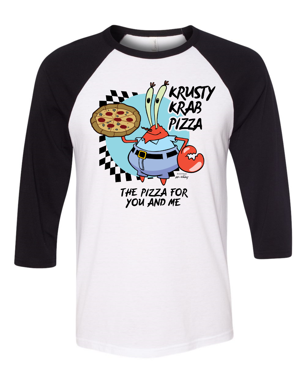 Bob Esponja El Crustáceo Crujiente Pizza Camiseta de béisbol de manga raglán