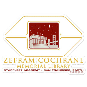 Star Trek Pegatina troquelada de la Academia de la Flota Estelar Zefram Cochrane Memorial Library