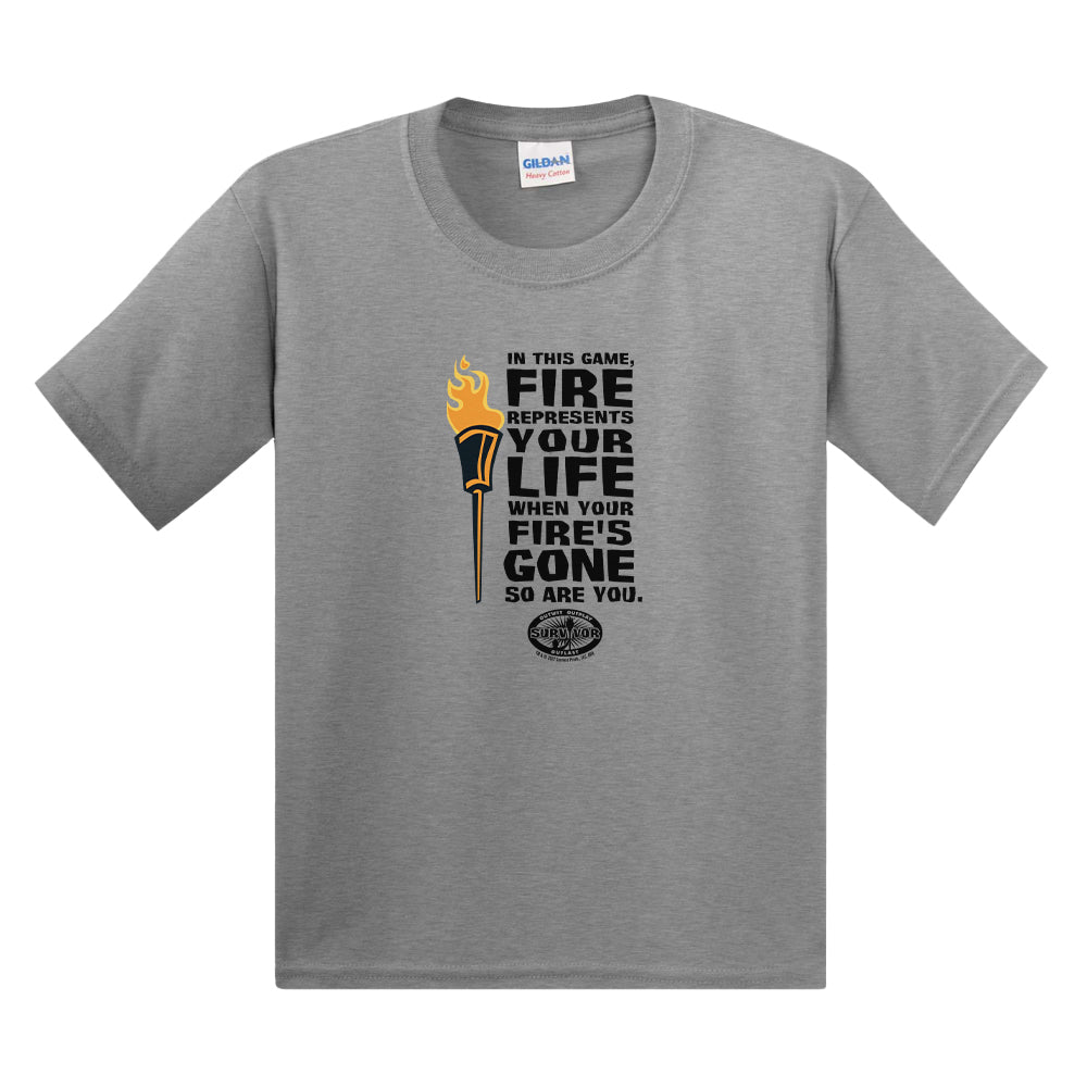 Survivor El fuego representa la vida Niños Camiseta de manga corta