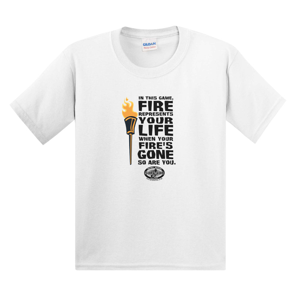Survivor El fuego representa la vida Niños Camiseta de manga corta