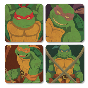 Teenage Mutant Ninja Turtles Posavasos con soporte de caoba - Juego de 4
